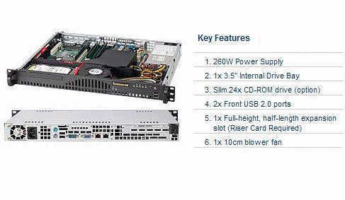 Supermicro CSE-512-260B 260W Mini 1U Rackmount Server Chassis (Black)