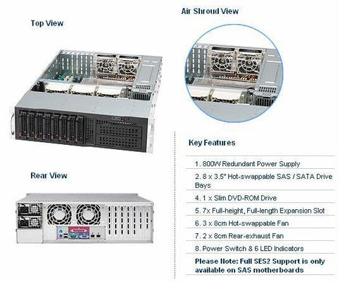 Supermicro CSE-835TQ-R800B 800W 3U Rackmount Server Chassis (Black)