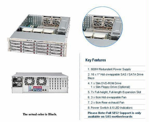 Supermicro CSE-836TQ-R800B 800W 3U Rackmount Server Chassis (Black)