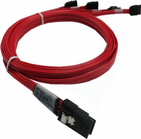 Broadcom LSI CBL-SFF8087OCF-10M 1.0m Mini-SAS (SFF-8087) to 4x SATA Internal Foward Breakout Cable