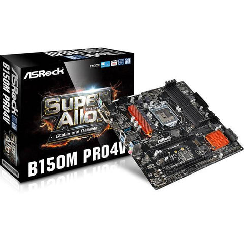 ASRock B150M PRO4V LGA1151- Intel B150- DDR4- Quad CrossFireX- SATA3&USB3.0- M.2- A&GbE- MicroATX Motherboard