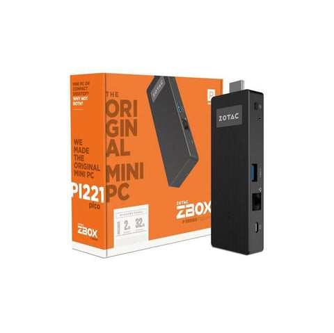 ZOTAC ZBOX-PI221-W2B Intel Atom x5-Z8300 1.44GHz- 2GB DDR3L- 32GB eMMC- No ODD- Windows 10 Home Mini PC