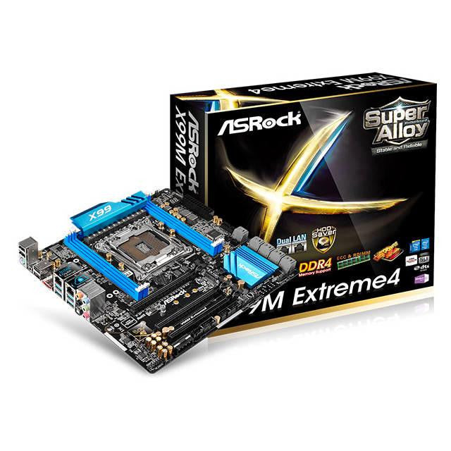 ASRock X99M EXTREME4 LGA2011-v3- Intel X99- DDR4- Quad CrossFireX & Quad SLI- SATA3&USB3.0- M.2- A&2GbE- MicroATX Motherboard