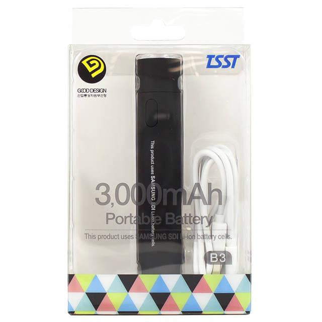 TSST TB030NA-USBT 3,000mAh Portable Power Bank Battery Charger w- Detachable Flashlight (Black)