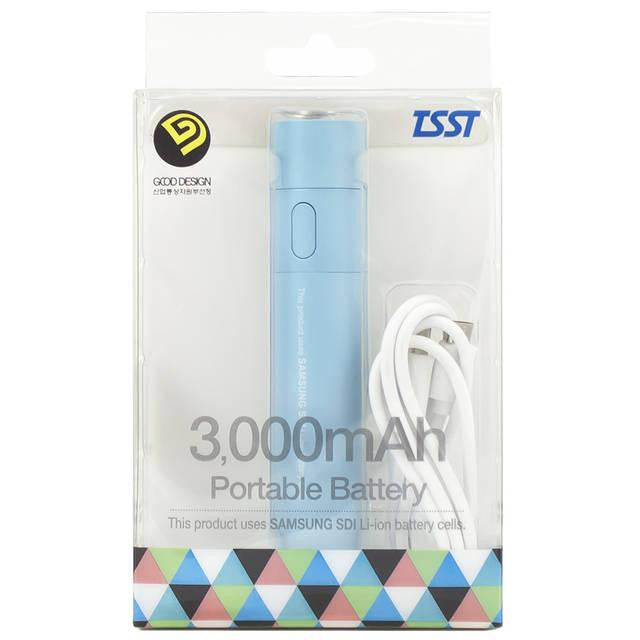 TSST TB030NA-USLT 3,000mAh Portable Power Bank Battery Charger w- Detachable Flashlight (Sky Blue)