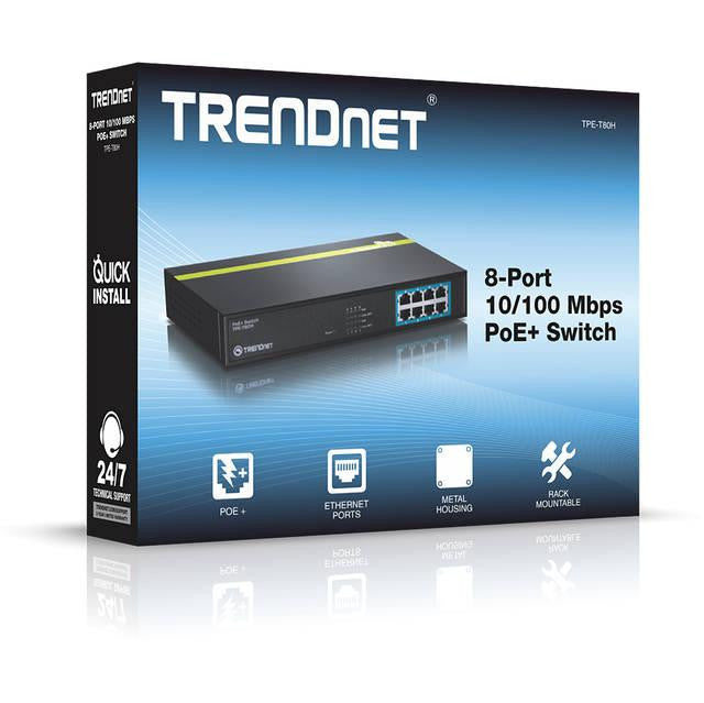 TRENDnet TPE-T80H 8-Port 10-100Mbps PoE+ Switch