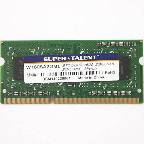 Super Talent DDR3-1600 SODIMM 2GB-256x8 Micron Chip CL11 Notebook Memory